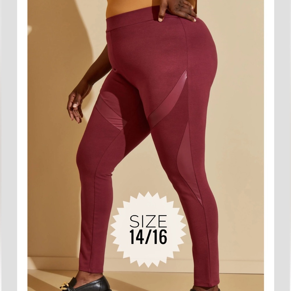 Plus ASHLEY STEWART Rhododendron Faux Leather Paneled Legging 14/16